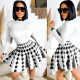 Houndstooth Print Long Sleeve Pleated Skirt 2 Piece Set SFY-8522