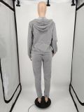 PINK Letter Print Hooded Solid Two Piece Pants Set XMF-332