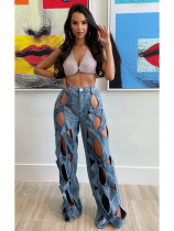 Hollow Out Loose Straight Jeans CH-23112