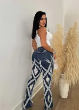 Checkered Holes Loose Micro Flare Jeans TE-4644
