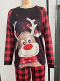Christmas Fawn Print Round Neck Plaid Family Parent Set GSGS-0523