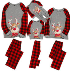 Christmas Fawn Print Round Neck Plaid Family Parent Set GSGS-0523