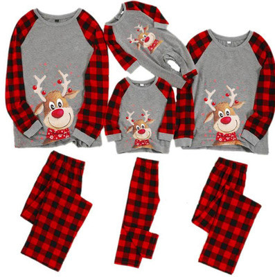 Christmas Fawn Print Round Neck Plaid Family Parent Set GSGS-0523