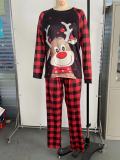 Christmas Fawn Print Round Neck Plaid Family Parent Set GSGS-0523