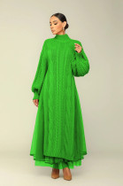 Casual Knit Slit Pullover Mesh Two Piece Skirt Set TR-1290