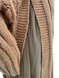 Casual Knit Slit Pullover Mesh Two Piece Skirt Set TR-1290