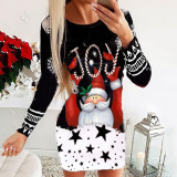 Christmas Printed Long Sleeve Midi Dress GSGS-3590