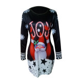 Christmas Printed Long Sleeve Midi Dress GSGS-3590