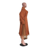 Casual Knit Slit Pullover Mesh Two Piece Skirt Set TR-1290