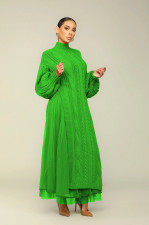 Casual Knit Slit Pullover Mesh Two Piece Skirt Set TR-1290
