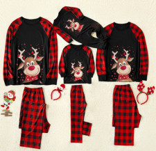 Christmas Fawn Print Round Neck Plaid Family Parent Set GSGS-0523
