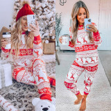 Christmas Print Contrast Color Parent-child HomeTwo Piece Set GSGS-0532