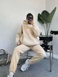 Solid Thickened Padded Hooded Sweater Two Piece Set SSNF-211402