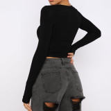 Solid Color Bottom Round Neck T-shirt YLDF-23214
