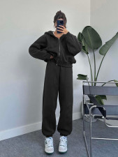 Solid Zipper Hooded Sweatshirt And Pants 2 Piece Set SSNF-211342
