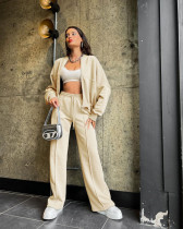 Solid Color Zipper Long Sleeve Pants 2 Piece Set SSNF-211348