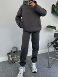 Solid Thickened Padded Hooded Sweater Two Piece Set SSNF-211402