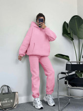 Solid Thickened Padded Hooded Sweater Two Piece Set SSNF-211402