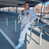 Letter Print Long Sleeve Sweatshirt Pants Suit GDLF-YYMKLN98