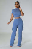 Solid Color Short Sleeve Pants Loose 2 Piece Set XMY-9469
