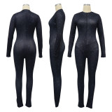 Print V Neck Tight Zipper Jumpsuit YF-10662