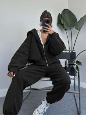 Solid Zipper Hooded Sweatshirt And Pants 2 Piece Set SSNF-211342