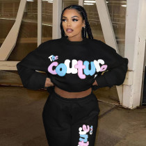 Letter Print Long Sleeve Sweatshirt Pants Suit GDLF-YYMKLN98