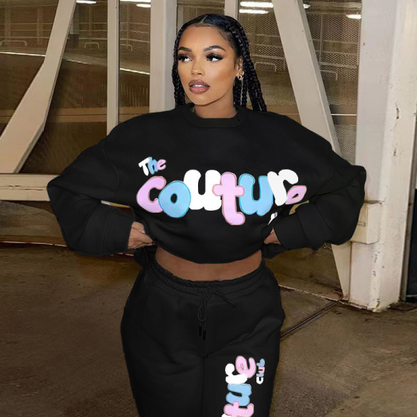 Letter Print Long Sleeve Sweatshirt Pants Suit GDLF-YYMKLN98