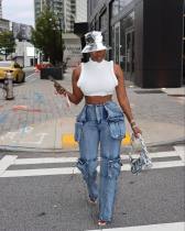 Casual Washed Multi-pocket Straight Jeans GYSF-6162