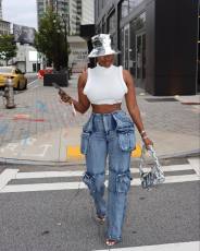Casual Washed Multi-pocket Straight Jeans GYSF-6162