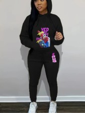 Print Long Sleeve Hooded Sweatshirt Two Piece Set SXF-31101