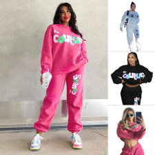 Letter Print Long Sleeve Sweatshirt Pants Suit GDLF-YYMKLN98