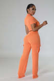 Solid Color Short Sleeve Pants Loose 2 Piece Set XMY-9469