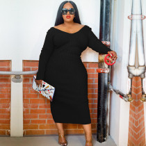 Plus Size Solid Color Slim Maxi Dress BMF-588