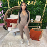 Print V Neck Tight Zipper Jumpsuit YF-10662