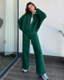 Solid Color Zipper Long Sleeve Pants 2 Piece Set SSNF-211348