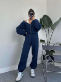 Solid Zipper Hooded Sweatshirt And Pants 2 Piece Set SSNF-211342