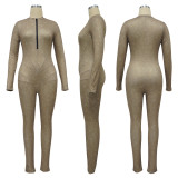 Print V Neck Tight Zipper Jumpsuit YF-10662