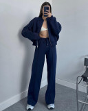 Solid Color Zipper Long Sleeve Pants 2 Piece Set SSNF-211348