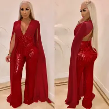 Plus Size Sexy Sequins Evening Fashion Jumpsuits MOS-M868
