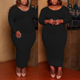Plus Size Solid Color Slim Maxi Dress BMF-588
