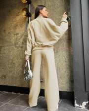 Solid Color Zipper Long Sleeve Pants 2 Piece Set SSNF-211348