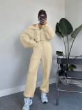 Solid Zipper Hooded Sweatshirt And Pants 2 Piece Set SSNF-211342