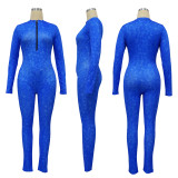 Print V Neck Tight Zipper Jumpsuit YF-10662