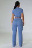 Solid Color Short Sleeve Pants Loose 2 Piece Set XMY-9469