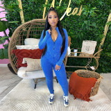 Print V Neck Tight Zipper Jumpsuit YF-10662