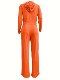Solid Zipper Hoodies Pants Sport Two Piece Set ORY-5256
