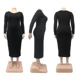 Plus Size Solid Color Slim Maxi Dress BMF-588