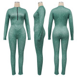 Print V Neck Tight Zipper Jumpsuit YF-10662