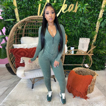 Print V Neck Tight Zipper Jumpsuit YF-10662